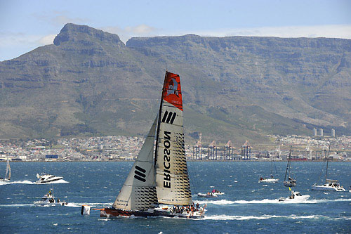Ericsson 4 approaches the rounding mark at the start of leg 2 of the Volvo Ocean Race from Cape Town, South Africa to Cochin, India. Photo copyright Rick Tomlinson / Volvo Ocean Race.