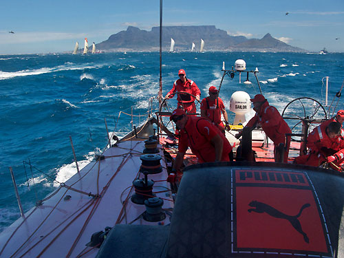 Onboard PUMA Ocean Racing as they power away from the start of leg 2 of the Volvo Ocean Race from Cape Town, South Africa to Cochin, India. Photo copyright Rick Deppe / PUMA Ocean Racing / Volvo Ocean Race.