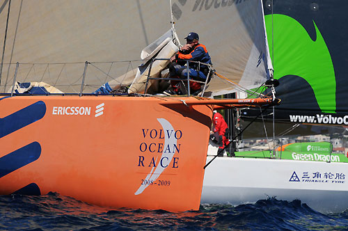 Ericsson 3 hit a light patch of breeze at the start of leg 2 of the Volvo Ocean Race from Cape Town, South Africa to Cochin, India. Photo copyright Dave Kneale / Volvo Ocean Race.