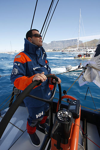 Ericsson 4 skipper Torben Grael, helming, back at the start of leg 2 of the Volvo Ocean Race from Cape Town, South Africa to Cochin, India. Photo copyright Guy Salter / Ericsson 4 / Volvo Ocean Race.