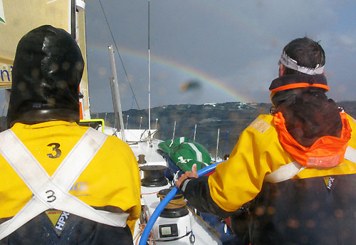 A rainbow on the horizon for Telefonica Blue, on leg 2 of the Volvo Ocean Race, from Cape Town, South Africa to Cochin, India. Photo copyright Gabriele Olivo / Telefonica Blue / Volvo Ocean Race.