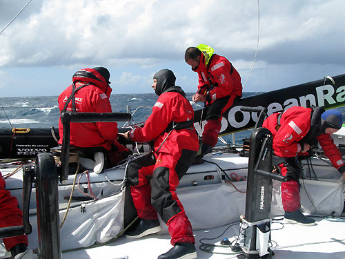 Ian Walker's Green Dragon sufferers a broken boom as the fleet continued to wrestle with strong gusts and treacherous seas as the second leg of the race to India turned spiteful. Photo copyright Guo Chuan / Green Dragon Racing / Volvo Ocean Race.