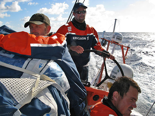 Dave Endean, Brad Jackson and Joao Signorini onboard Ericsson 4, on leg 2 of the Volvo Ocean Race, from Cape Town, South Africa to Cochin, India. Photo copyright Guy Salter / Ericsson 4 / Volvo Ocean Race.