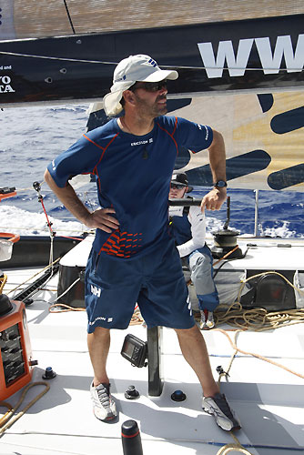 Skipper Torben Grael looking for wind, onboard Ericsson 4, on leg 2 of the Volvo Ocean Race, from Cape Town, South Africa to Cochin, India. Photo copyright Guy Salter / Ericsson 4 / Volvo Ocean Race.