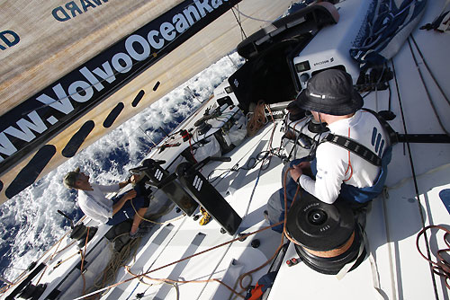 Dave Endean and Phil Jameson onboard Ericsson 4, on leg 2 of the Volvo Ocean Race, from Cape Town, South Africa to Cochin, India. Photo copyright Guy Salter / Ericsson 4 / Volvo Ocean Race.