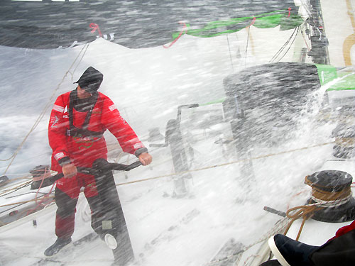 Freddie Shanks grinding on rough weather, onboard Green Dragon, during leg 2 of the Volvo Ocean Race, from Cape Town, South Africa to Cochin, India. Photo copyright Guo Chuan / Green Dragon Racing / Volvo Ocean Race.
