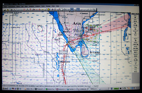 Telefonica Black closing in on the finish, on leg 2 of the Volvo Ocean Race, from Cape Town, South Africa to Cochin, India. Photo copyright Mikel Pasabant / Telefonica Black / Volvo Ocean Race.