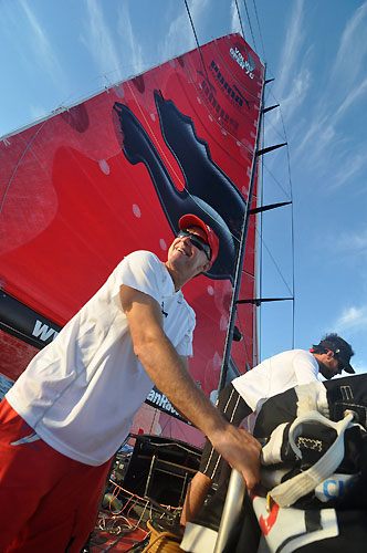 Skipper Ken Read trying to find some wind onboard il mostro, on leg 2 of the Volvo Ocean Race, from Cape Town, South Africa to Cochin, India. Photo copyright Rick Deppe / PUMA Ocean Racing / Volvo Ocean Race.