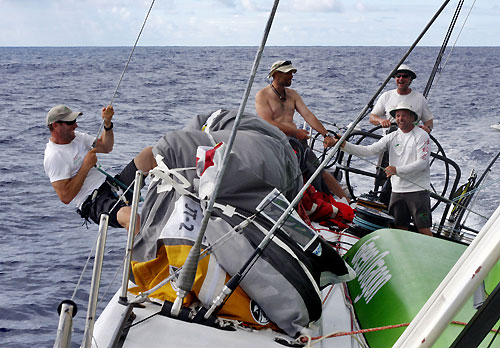 Anthony Merrington checking Green Dragon's keel, on leg 2 of the Volvo Ocean Race, from Cape Town, South Africa to Cochin, India. Photo copyright Guo Chuan / Green Dragon Racing / Volvo Ocean Race.