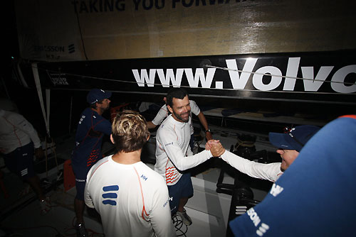 Ericsson 4, Skippered by Torben Grael from Brazil (pictured), arrive in Cochin, India, to win the second leg of the Volvo Ocean Race 2008-09. Photo copyright Dave Kneale / Volvo Ocean Race.