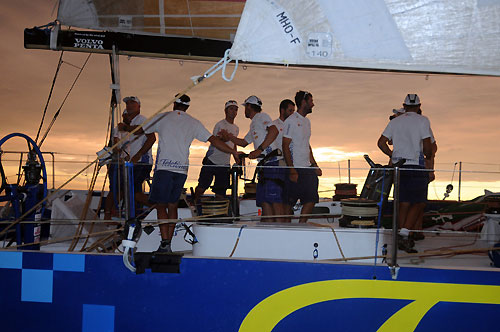 The crew on Telefonica Blue celebrate their arrival in Cochin, India after finishing in second place on leg 2 of the Volvo Ocean Race, from Cape Town. Photo copyright Dave Kneale / Volvo Ocean Race.