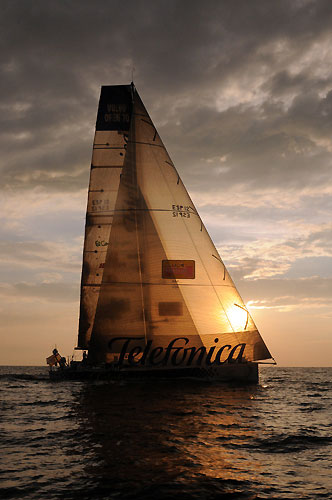 Telefonica Blue, skippered by Bouwe Bekking from Netherlands, finishes in second place on leg 2 of the Volvo Ocean Race, from Cape Town, South Africa to Cochin India. Photo copyright Dave Kneale / Volvo Ocean Race.