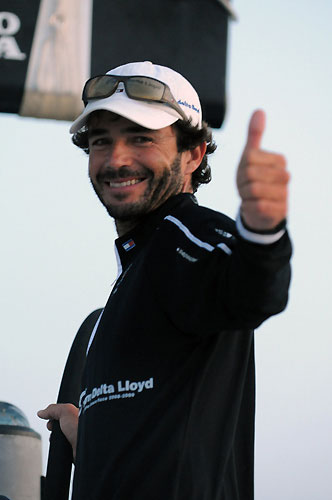 Team Delta Lloyd's Skipper Roberto Bermudez arrives in Cochin, India, to claim sixth place in Leg 2 of the Volvo Ocean Race 2008-09. They crossed the line at 12:29:00 GMT, securing 3 points for the finish and 3.5 points overall for the leg. Photo copyright Dave Kneale / Volvo Ocean Race.