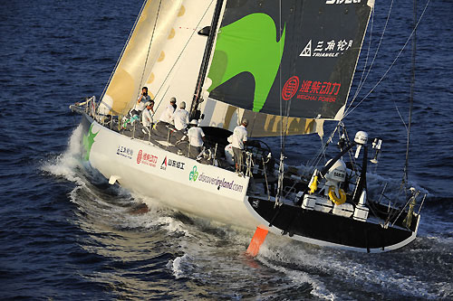 Green Dragon, skippered by Ian Walker from UK, finishes leg 2 of the Volvo Ocean Race from Cape Town, South Africa to Cochin, India. Photo copyright Rick Tomlinson / Volvo Ocean Race.