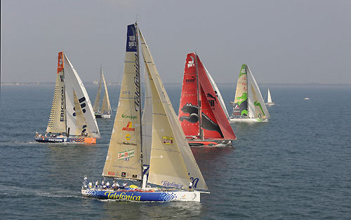 The fleet line up at the start of leg 3 of the Volvo Ocean race, from Cochin, India to Singapore. Photo copyright Rick Tomlinson / Volvo Ocean Race.