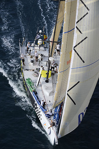 Telefonica Black at the start of leg 3 of the Volvo Ocean race, from Cochin, India to Singapore. Photo copyright Rick Tomlinson / Volvo Ocean Race.