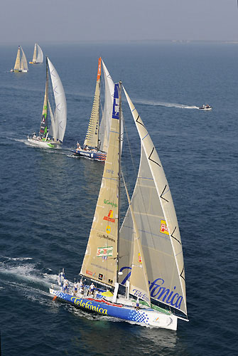 Telefonica Blue leading the fleet at the start of leg 3 of the Volvo Ocean race, from Cochin, India to Singapore. Photo copyright Rick Tomlinson / Volvo Ocean Race.