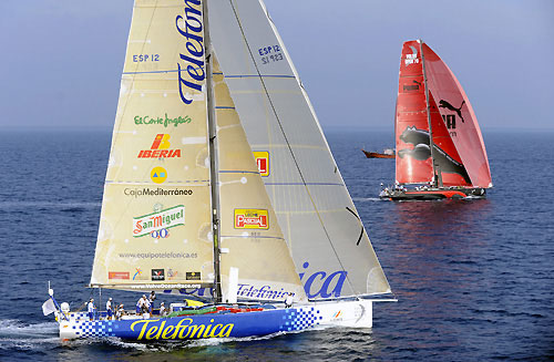 Telefonica Blue chases PUMA Ocean Racing at the start of leg 3 of the Volvo Ocean race, from Cochin, India to Singapore. Photo copyright Rick Tomlinson / Volvo Ocean Race.