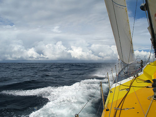 Rain clouds ahead for Team Russia, on leg 3 of the Volvo Ocean Race from India to Singapore. Photo copyright Sergey Bogdanov / Team Russia / Volvo Ocean Race.