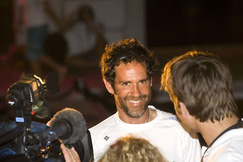 Telefonica Black, skippered by Fernando Echavarri (ESP) (pictured) finishes fifth on leg 3 of the Volvo Ocean Race from India to Singapore, crossing the finish line at 17:36:23 GMT. Photo copyright Rick Tomlinson / Volvo Ocean Race.
