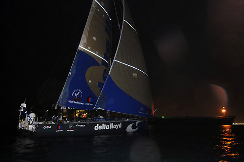 Delta Lloyd, skippered by Roberto Bermudez (ESP) takes eigth place on leg 3 of the Volvo Ocean Race from India to Singapore, crossing the finish line at 20:07:05 GMT. Photo copyright Dave Kneale / Volvo Ocean Race.