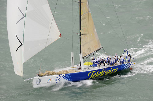 Telefonica Blue, skippered by Bouwe Bekking (NED) during the Singapore In-Port Race. Photo copyright Rick Tomlinson / Volvo Ocean Race.