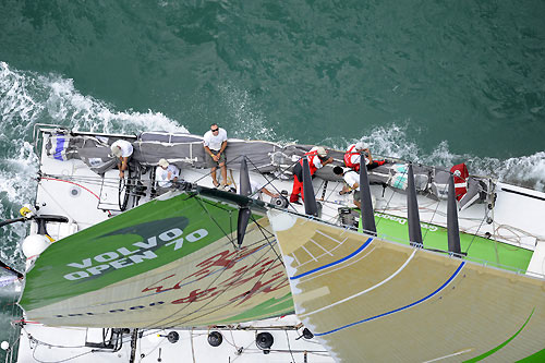 Green Dragon, skippered by Ian Walker (GBR) at the start of leg 4 of the Volvo Ocean Race, from Singapore to Qingdao, China. Photo copyright Rick Tomlinson / Volvo Ocean Race.