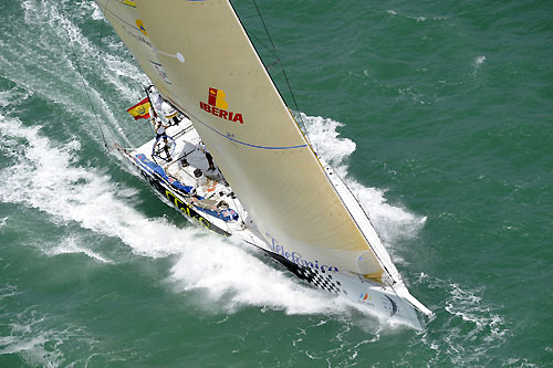 Telefonica Black, skippered by Fernando Echavarri (ESP) at the start of leg 4 of the Volvo Ocean Race, from Singapore to Qingdao, China. Photo copyright Rick Tomlinson / Volvo Ocean Race.