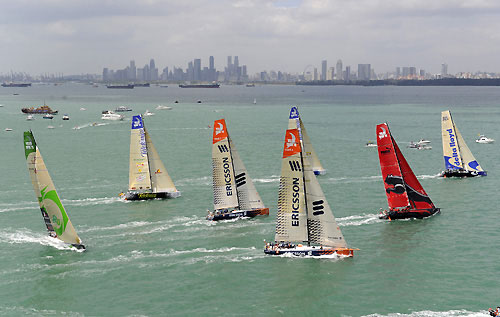 The start of leg 4 of the Volvo Ocean Race, from Singapore to Qingdao, China.