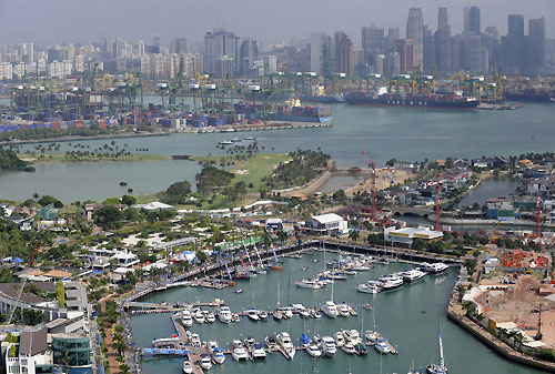 The Singapore base for the Volvo Ocean Race on the start day of leg 4 of the Volvo Ocean Race, from Singapore to Qingdao, China. Photo copyright Rick Tomlinson / Volvo Ocean Race.