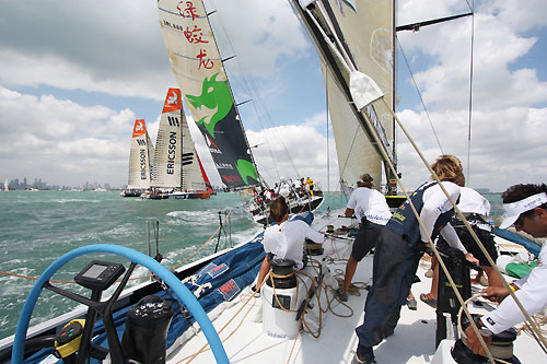 Onboard Telefonica Black at the start of leg 4 of the Volvo Ocean Race. Photo copyright Mikel Pasabant / Telefonica Black / Volvo Ocean Race.