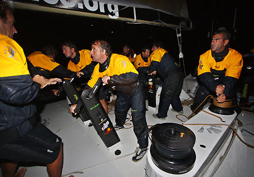Telefonica Black battle through the squalls, on leg 4 of the Volvo Ocean Race from Singapore to Qingdao, China. Photo copyright Mikel Pasabant / Telefonica Black / Volvo Ocean Race.
