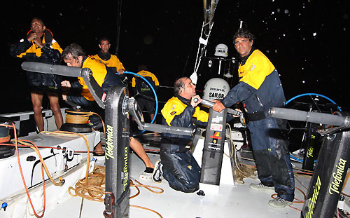 Telefonica Black battle through the squalls, on leg 4 of the Volvo Ocean Race from Singapore to Qingdao, China. Photo copyright Mikel Pasabant / Telefonica Black / Volvo Ocean Race.