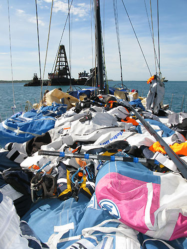All the wet weather gear on deck drying onboard Team Delta Lloyd, while taking shelter earlier during Leg 4 in Salomique Bay, Philippines. Photo copyright Sander Pluijm / Team Delta Lloyd / Volvo Ocean Race.