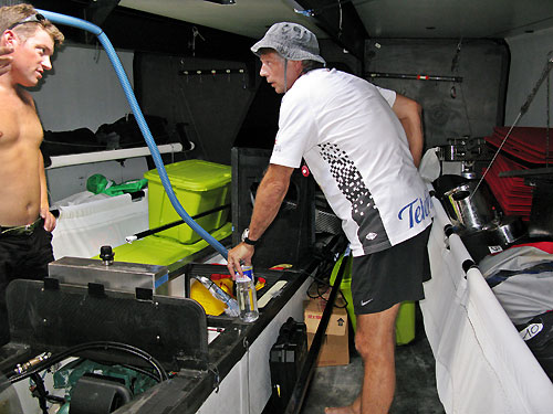 Repairs continue for Telefonica Black in Subic Bay, Luzon Island, Philippines, after retiring from leg 4 of the Volvo Ocean Race with structural damage. Photo copyright Mikel Pasabant / Telefonica Black / Volvo Ocean Race.