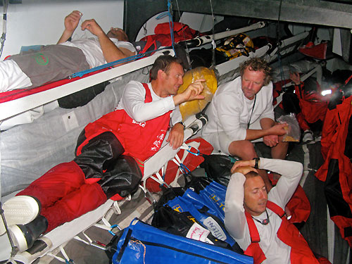 Some of the Green Dragon crew take time out during what has been a gruelling time for all of the fleet, on leg 4 of the Volvo Ocean Race, from Singapore to Qingdao, China. Photo copyright Guo Chuan / Green Dragon Racing / Volvo Ocean Race.