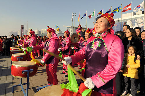 The official opening of the Volvo Ocean Race Qingdao Race Village featuring fireworks, drumming and chinese lions. Photo copyright Dave Kneale / Volvo Ocean Race.
