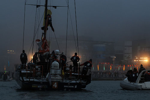 Ericsson 4, skippered by Torben Grael (BRA) finishes third, on leg 4 of the Volvo Ocean Race, from Singapore to Qingdao, China at 09:04:00 GMT. Photo copyright Dave Kneale / Volvo Ocean Race.