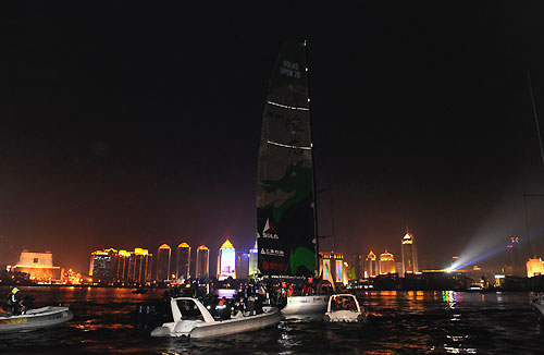 Green Dragon, skippered by Ian Walker (GBR) finishes 4th on leg 4 of the Volvo Ocean Race in Qingdao, China. The Chinese/Irish boat crossed the finish line at 12:41:00 GMT. Photo copyright Rick Tomlinson / Volvo Ocean Race.