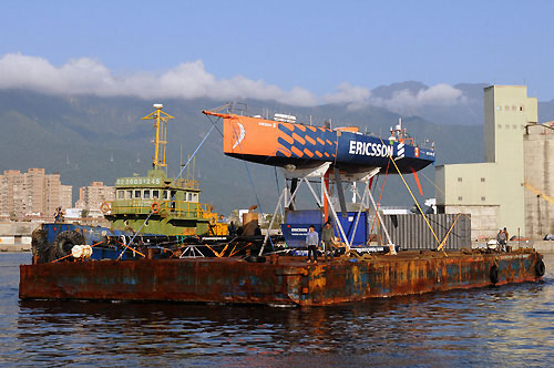 Ericsson 3 arrives in Hualien, Taiwan, where an 8 metre piece of the bow will be pulled out and replaced before they continue the remaining leg 4 joureny to Qingdao. Photo copyright Dave Kneale / Volvo Ocean Race.