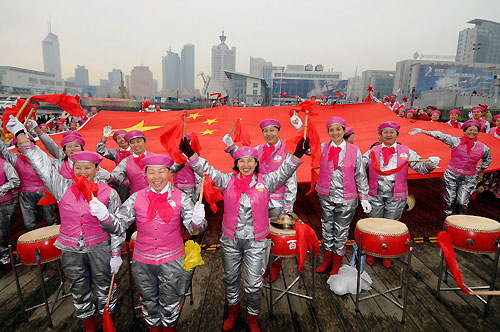 Chinese drummers at Start Day for Leg 5 of the Volvo Ocean Race from Qingdao, China, to Rio De Janeiro. At over 12,000 miles, Leg 5 is the longest leg ever attempted in the history of the race. Photo copyright Dave Kneale / Volvo Ocean Race.