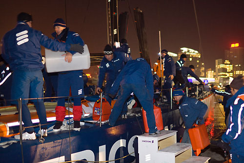 Ericsson 3 arrives a few hours after the start of Leg 5 in the Volvo Ocean Race from Qingdao, China to Rio de Janeiro, Brazil. Photo copyright Oskar Kihlborg / Ericsson Racing Team / Volvo Ocean Race.