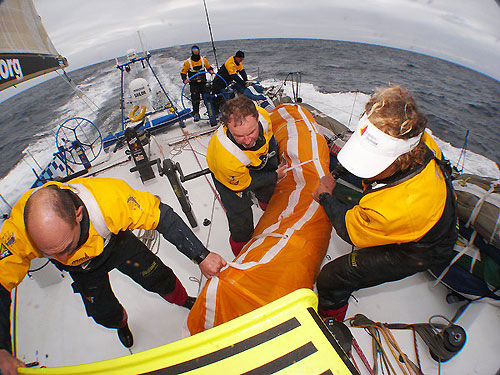 Heads down during a peeling onboard Telefonica Blue, on leg 5 of the Volvo Ocean Race. Photo copyright Gabriele Olivo / Telefonica Blue / Volvo Ocean Race.