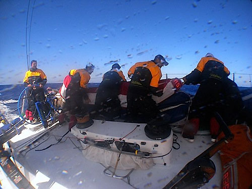 Stacking onboard Telefonica Blue, on leg 5 of the Volvo Ocean Race. Photo copyright Gabriele Olivo / Telefonica Blue / Volvo Ocean Race.