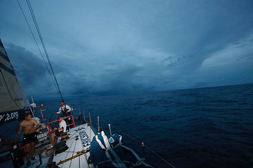 Ericsson 4 keeping just ahead of some heavy weather during Leg 5 from Qingdao to Rio de Janeiro. Photo copyright Guy Salter / Ericsson 4 / Volvo Ocean Race.