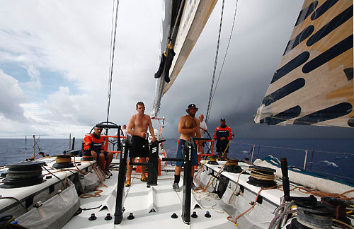Rain clouds approaching Ericsson 4, earlier in the Doldrums, on leg 5 of the Volvo Ocean Race. Photo copyright Guy Salter / Ericsson 4 / Volvo Ocean Race.