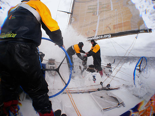 Telefonica Blue in rough weather, on leg 5 of the Volvo Ocean Race, from Qingdao to Rio de Janeiro. Photo copyright Gabriele Olivo / Telefonica Blue / Volvo Ocean Race.