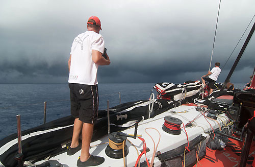 Skipper Ken Read tracking the line squall onboard PUMA Ocean Racing, in the Doldrums, on leg 5 of the Volvo Ocean Race. Photo copyright Rick Deppe / PUMA Ocean Racing / Volvo Ocean Race.
