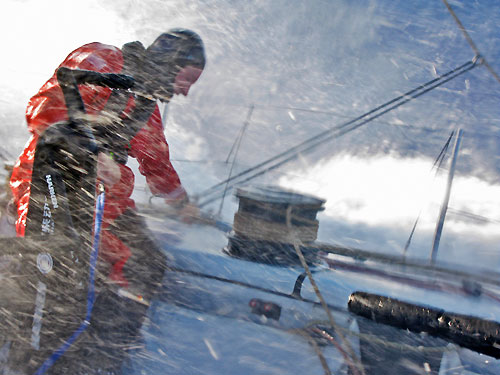 Justin Slattery gets hit by a wave onboard Green Dragon, on leg 5 of the Volvo Ocean Race, from Qingdao to Rio de Janeiro. Photo copyright Guo Chuan / Green Dragon Racing / Volvo Ocean Race.