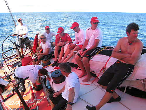 Crossing the equator onboard PUMA Ocean Racing, on leg 5 of the Volvo Ocean Race. Photo copyright Rick Deppe / PUMA Ocean Racing / Volvo Ocean Race.